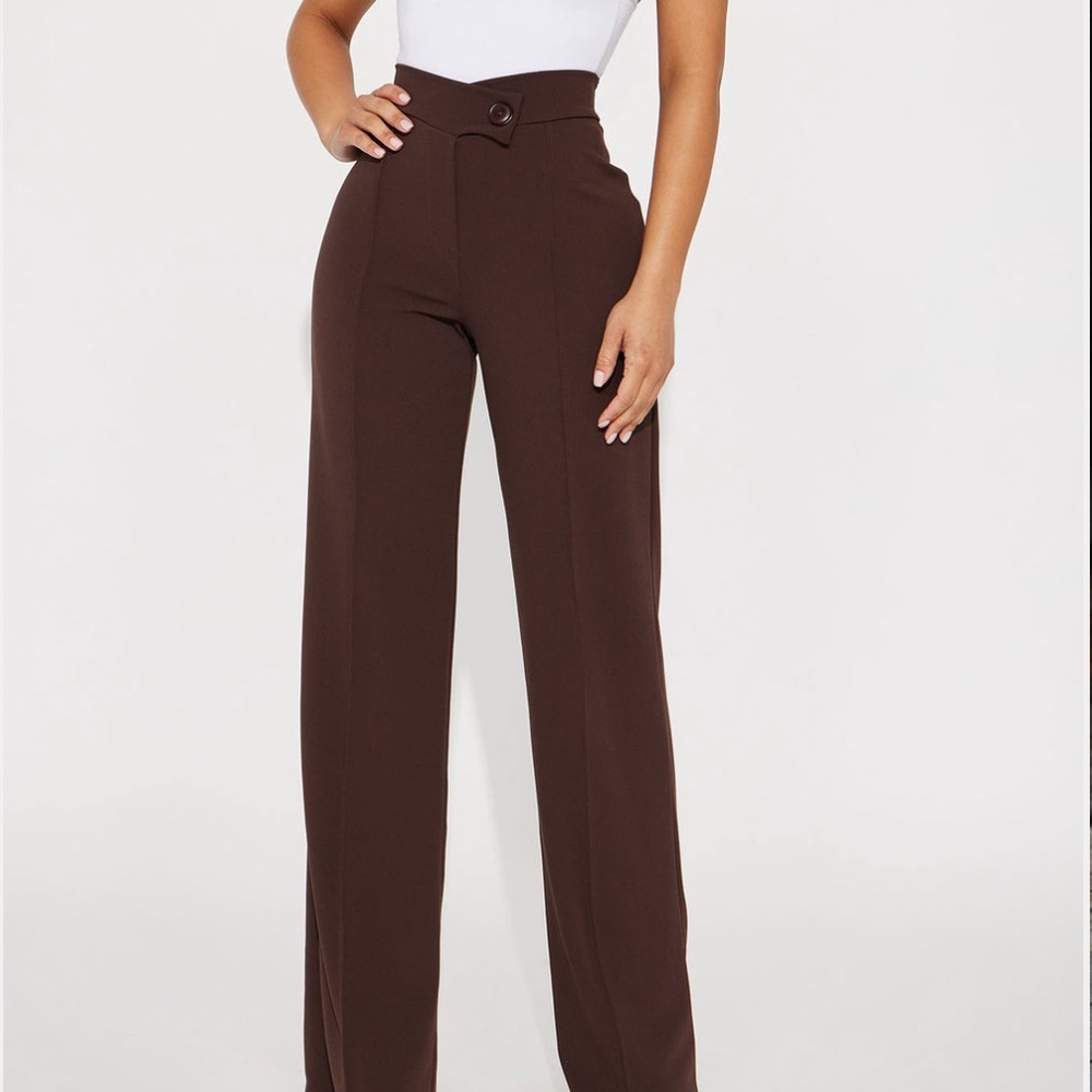 Wide Leg High-Waist Pants in Dark Brown
